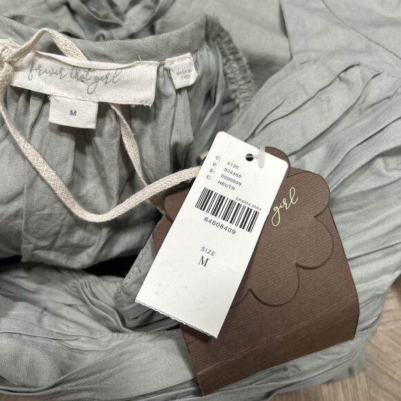 NWT Forever That Girl Sage Green Ruched Puff Sleeve Babydoll Mini Dress Medium - Picture 8 of 13